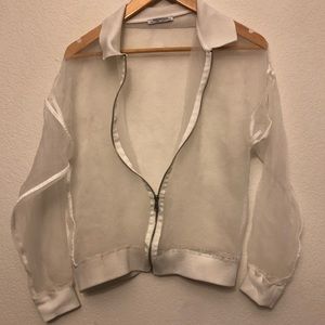 Zara White Mesh See-Through Zipped Jacket